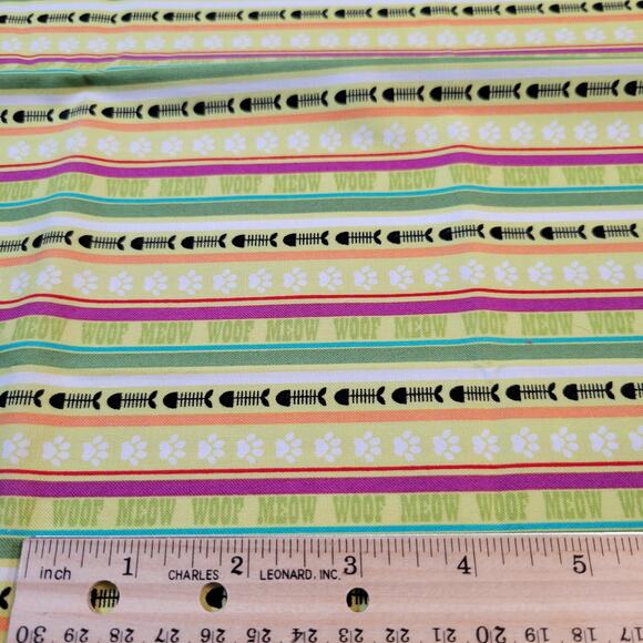 Cotton Fabric Woof Meow Stripe 18x44in Pet Theme Fishbone M'Liss Collection - Picture 2 of 9